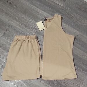 Tan Sleeveless Top and Shorts Set